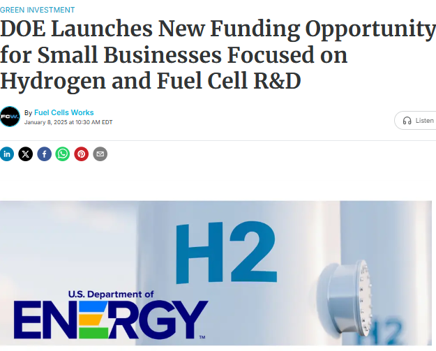 DOE Launches New Funding Opportunity for Small Businesses Focused on Hydrogen and Fuel Cell R&amp;D