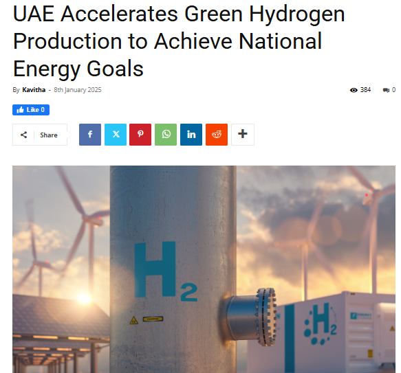 UAE Accelerates Green Hydrogen Production to Achieve National Energy Goals