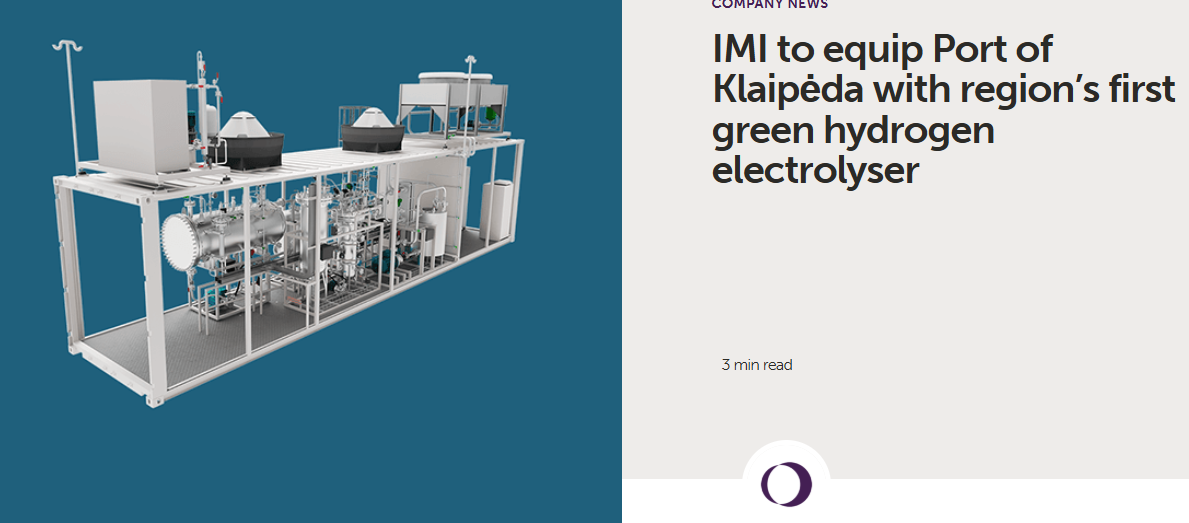 IMI to equip Port of Klaipėda with region’s first green hydrogen electrolyser