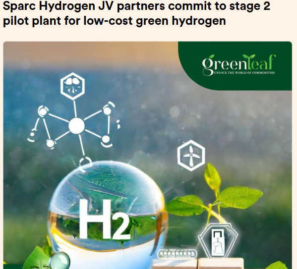 Sparc Hydrogen JV partners commit to stage 2 pilot plant for low-cost green hydrogen