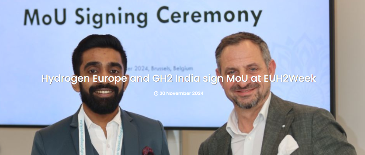 Hydrogen Europe and GH2 India sign MoU at EUH2Week